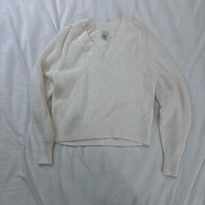 Extra Small White V-Neck Knit Sweater A New Day